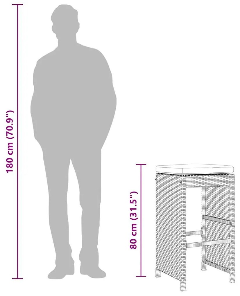 6 db fekete polyrattan kerti bárszék párnával