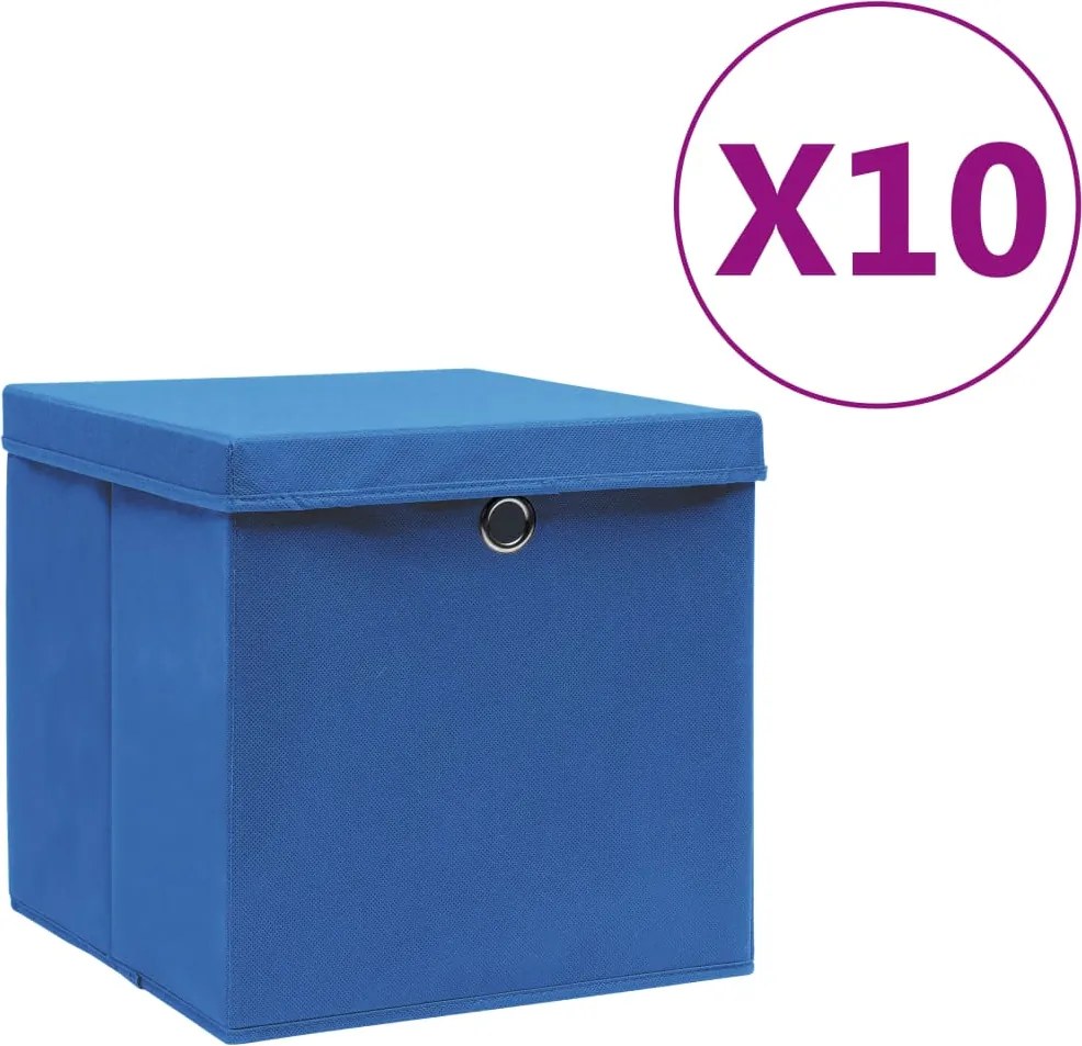 vidaXL 10 db kék fedeles tárolódoboz 28 x 28 x 28 cm