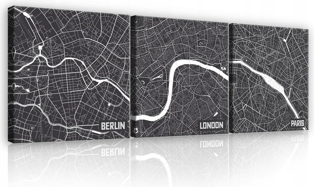 Vászonkép 75x25 Várostérkép Berlin London Párizs modern