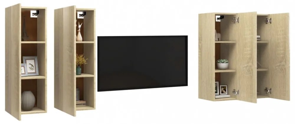4 db sonoma tölgy szerelt fa TV-szekrény 30,5x30x90 cm