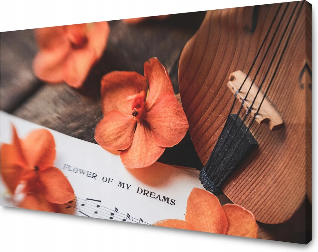 Vászonkép Zene Kotta Hegedű Virágok Hangszerek Természet 80x40