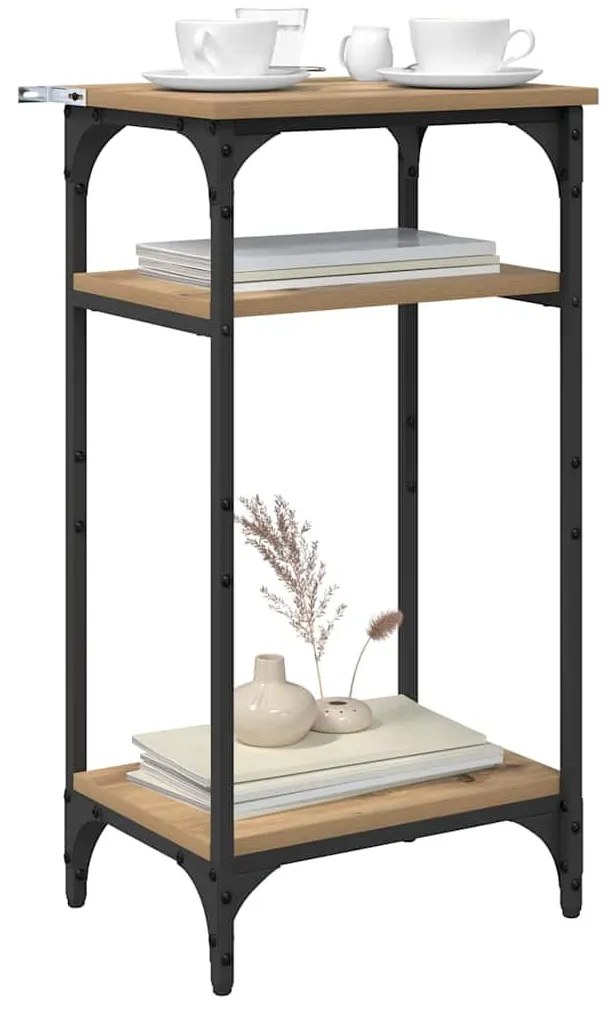 Oldal asztal polcokkal kézműves tölgy 40 x 30 x 75 cm Faanyag