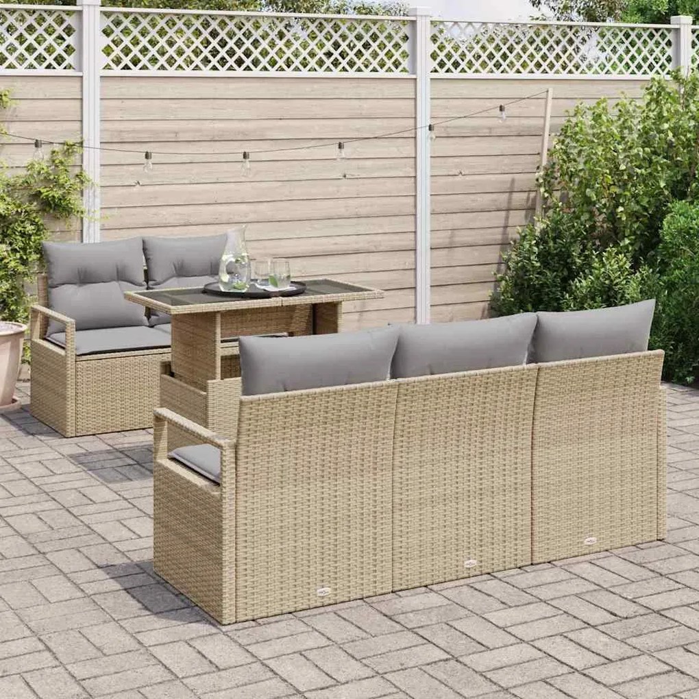 Kerti Kanapé Szett tárolóval 6 pcs Bézs Poli rattan