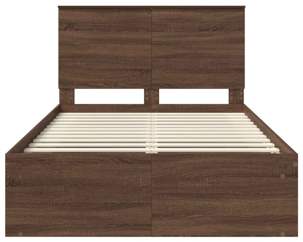 vidaXL Ágykeret fejtámlával Barna Tölgy 120 x 200 cm Tömör fenyőfa