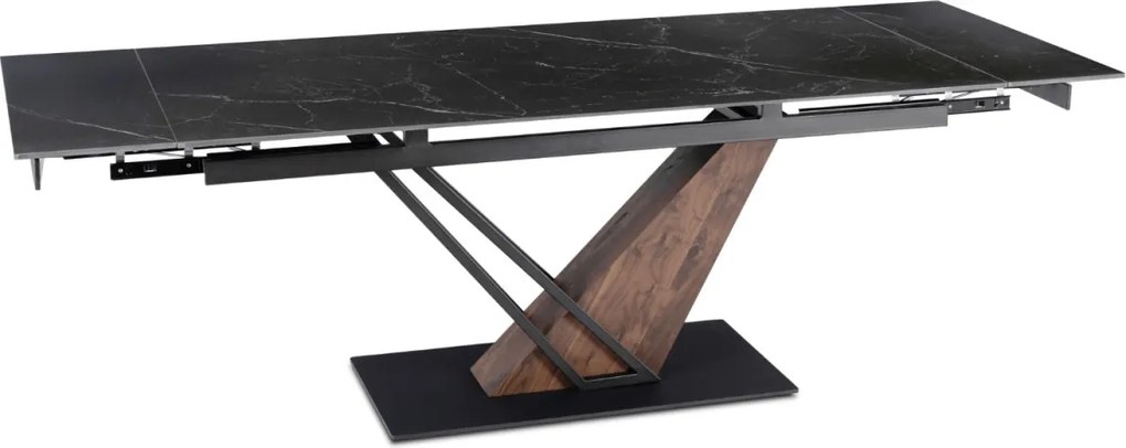 Kihúzható kerámia étkezőasztal 180–240 cm méretben, fekete márvány/dió színben REX 2