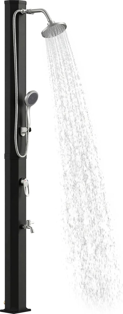 Outsunny 35 l napelemes kerti zuhany — fagyvédelem, dupla esőzuhany, lábmosó, max. 60 °C, medencéhez és kempinghez, áram nélkül, fekete | Aosom