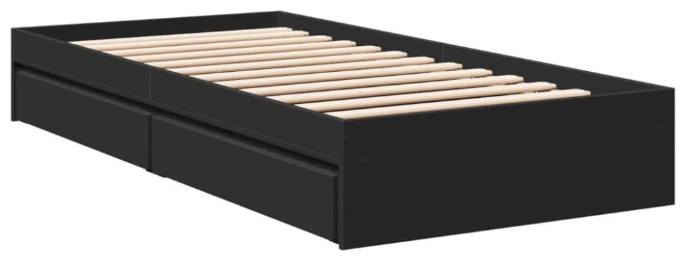 fekete szerelt fa ágykeret fiókokkal 100 x 200 cm