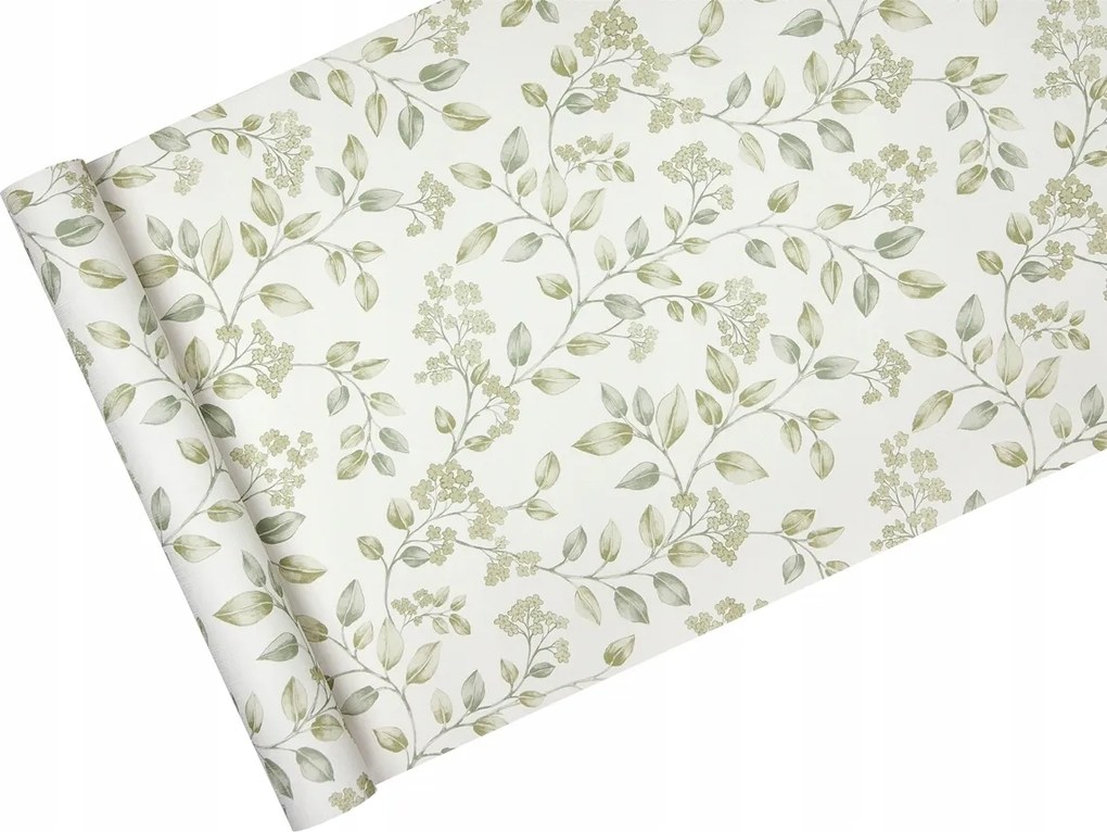 Skandináv tapéta finom gallyakkal Zöld vinil flizelin