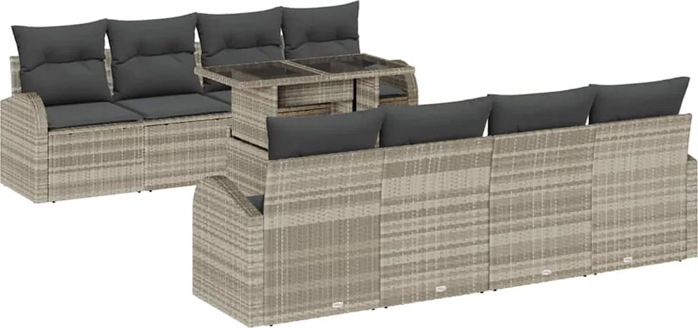 vidaXL Kerti Kanapé Szett párnával 9 pcs Világosszürke Poly Rattan