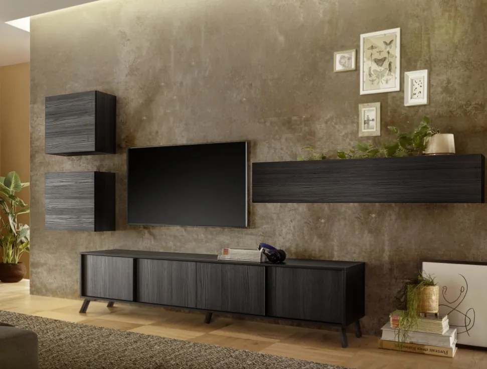 STEEL Faliszekrény, vízszintes kialakítású, 1 felnyíló ajtóval, fekete, laminált