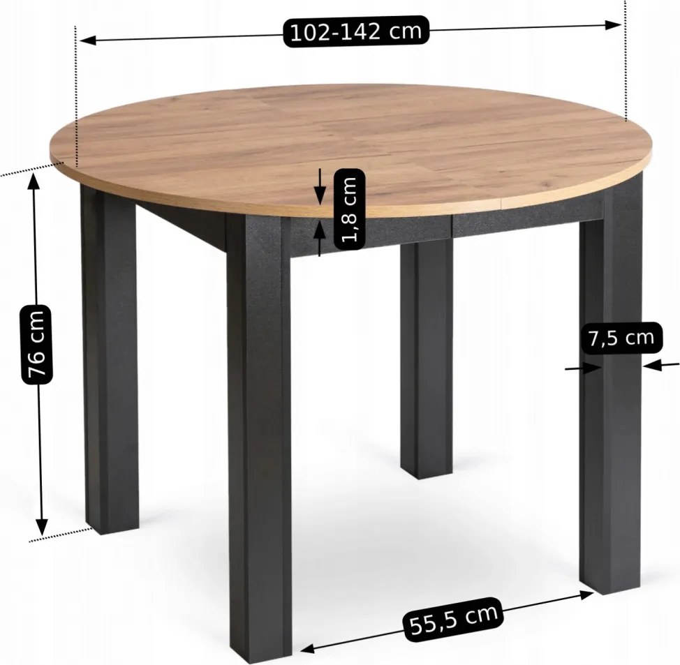 Bővíthető étkezőasztal 102–142 cm Craft tölgy / fekete színkombinációban – HARRY