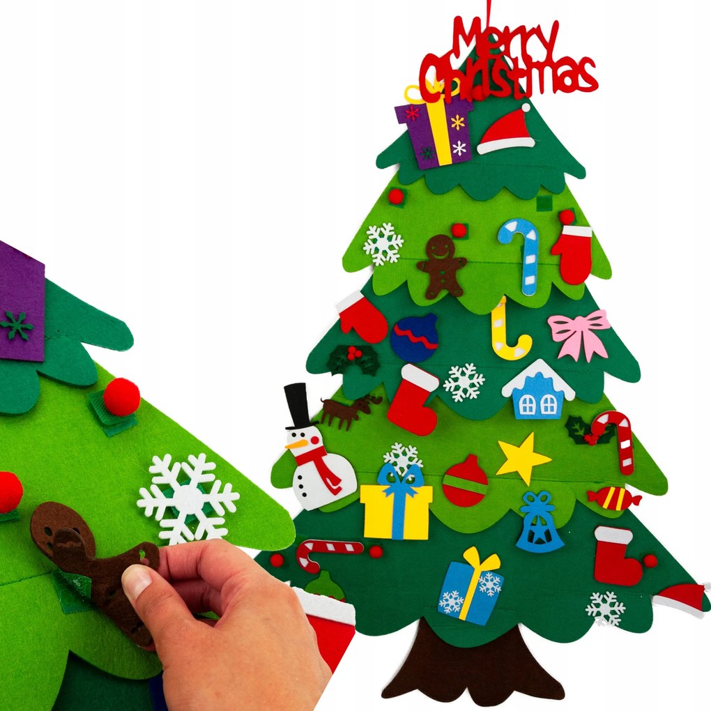 Nagy Karácsonyfa Filcből 96cm 39 Db Öntapadós Karácsonyfa Díszítéssel