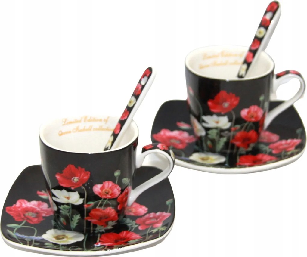 2 Db-os Porcelán Eszpresszó Csésze Szett Tányérokkal És Kanállal