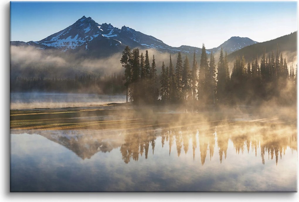 Vászonkép falikép hálószobába hegyek tó erdő 80x120cm