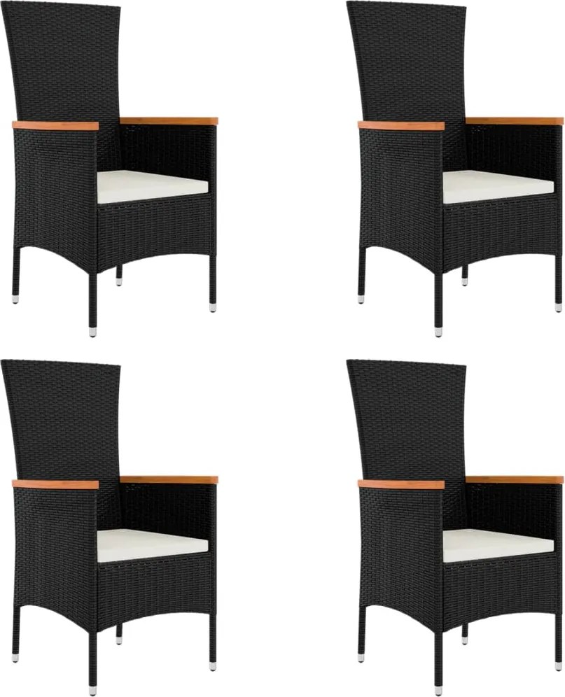 vidaXL 4 db fekete polyrattan kerti szék párnával