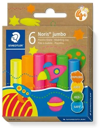 Modellező gyurma készlet, STAEDTLER Noris&amp;reg; jumbo 842, 6 különböző neon szín (TS842FC6)
