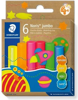 Modellező gyurma készlet, STAEDTLER Noris&reg; jumbo 842, 6 különböző neon szín (TS842FC6)