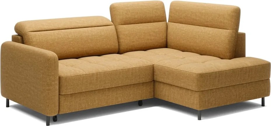 Sárga bársony kinyitható-tárolóhelyes sarokkanapé (jobb oldali-L alakú) Barea – ELTAP