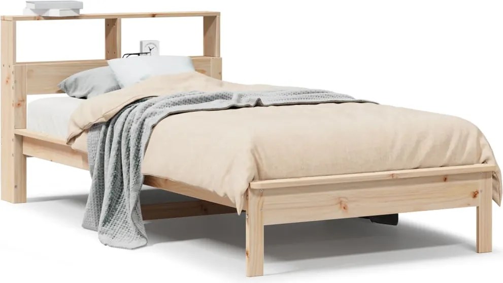 vidaXL tömör fenyőfa könyvespolcos ágy matrac nélkül 90 x 200 cm
