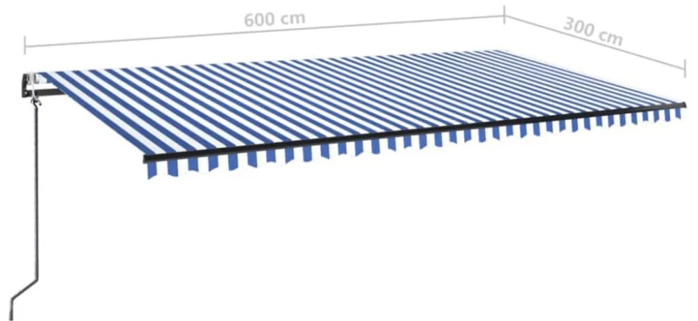 kék/fehér automata szélérzékelős és LED-es napellenző 600x300cm