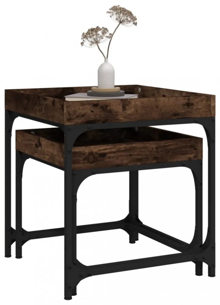 2 db füstös tölgy színű szerelt fa kisasztal