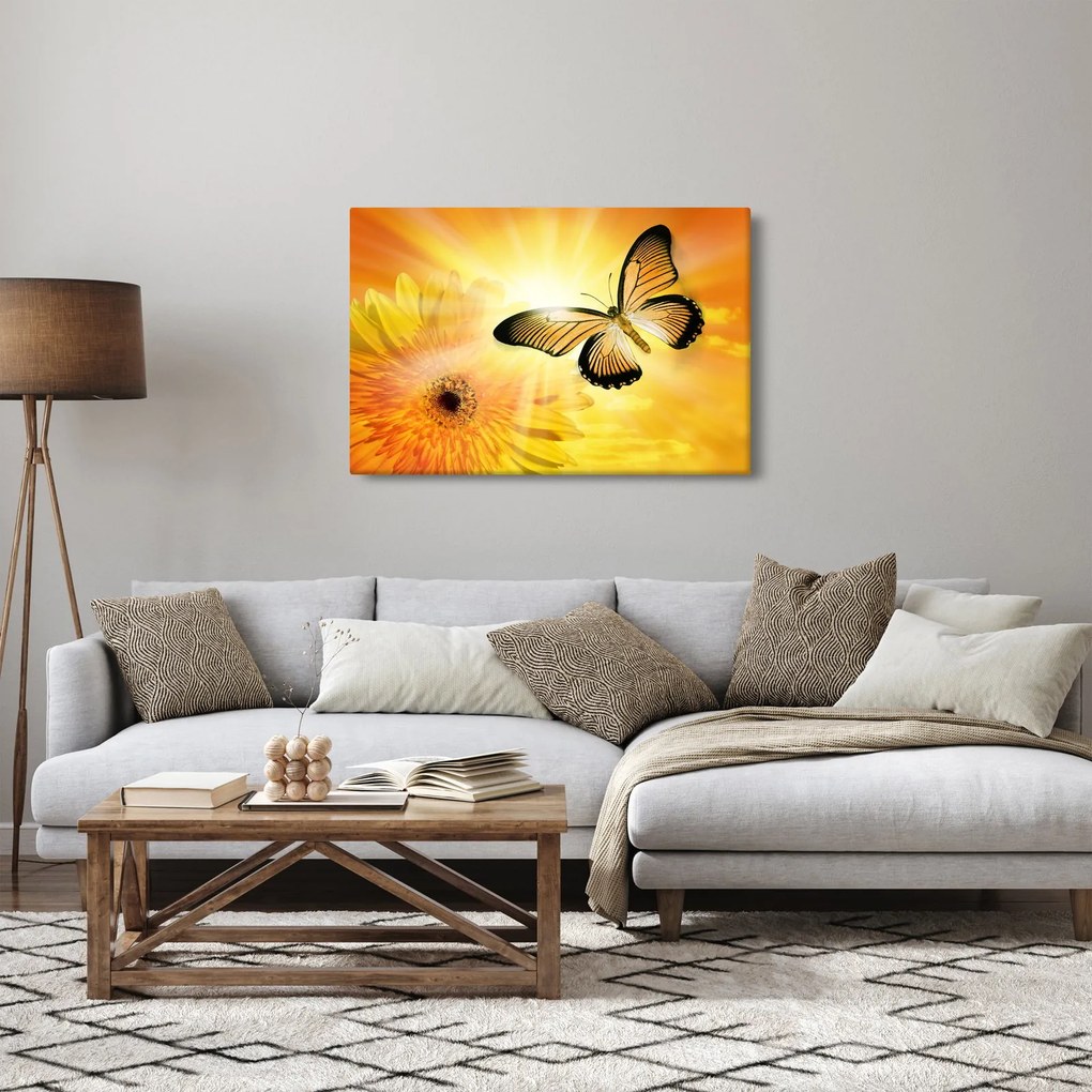 Kép - Sárga pillangó virággal (90x60 cm)