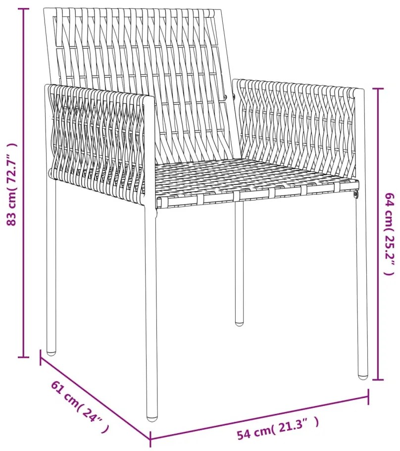 2 db fekete polyrattan kerti szék párnával 54 x 61 x 83 cm