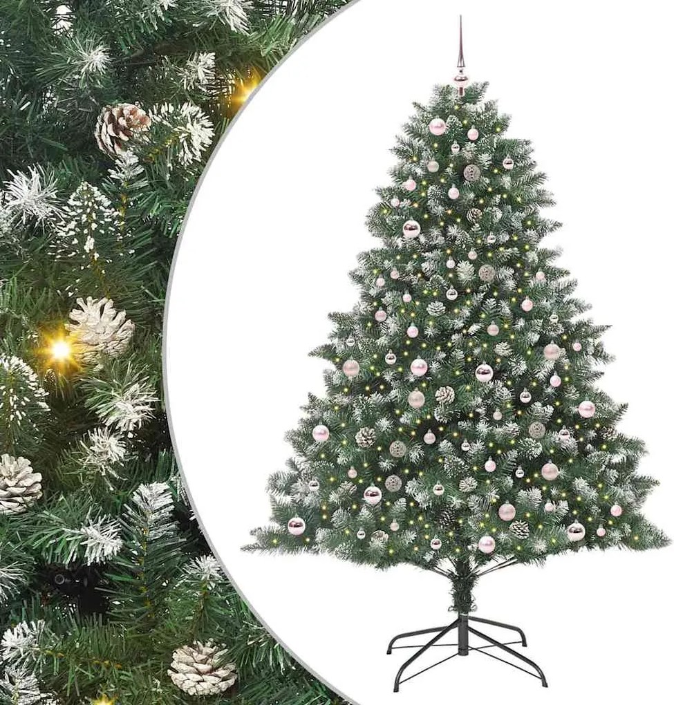 vidaXL Mű karácsonyfa 300 LED-del Zöld 210 cm PVC és Műanyag és Acél