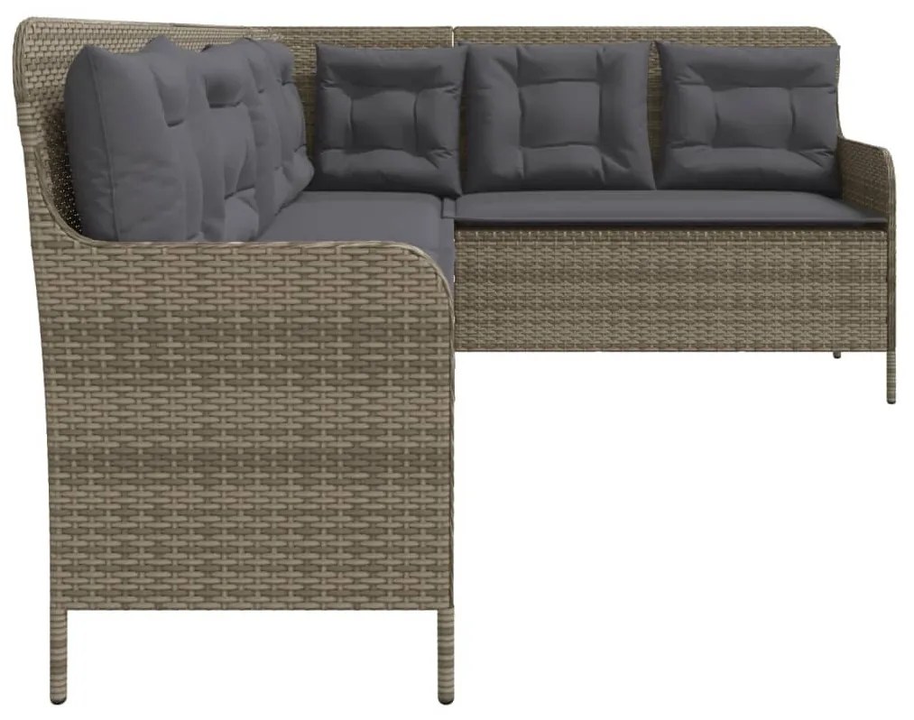 szürke polyrattan L-alakú kerti kanapé párnákkal