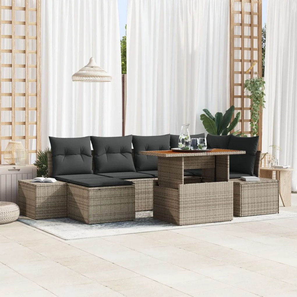 7 darabos kerti sofa szett párnákkal szürke poli rattan