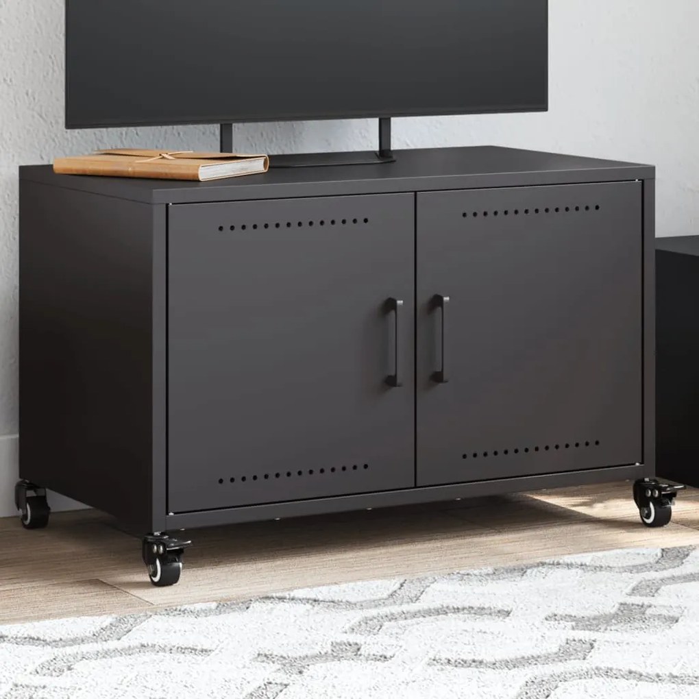 fekete acél TV-szekrény 68 x 39 x 43,5 cm