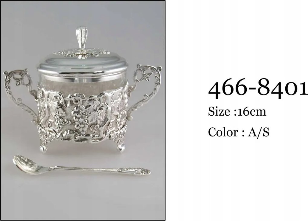 Ezüst színű cukortartó plattírozott fém kanál