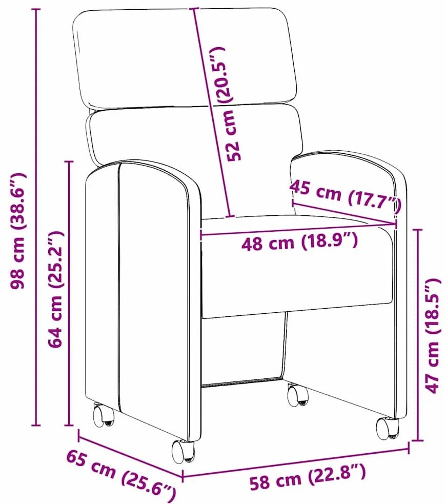 Kerekes Étkező Székek 2 pcs Fekete 58 x 65 x 98 cm Műbőr