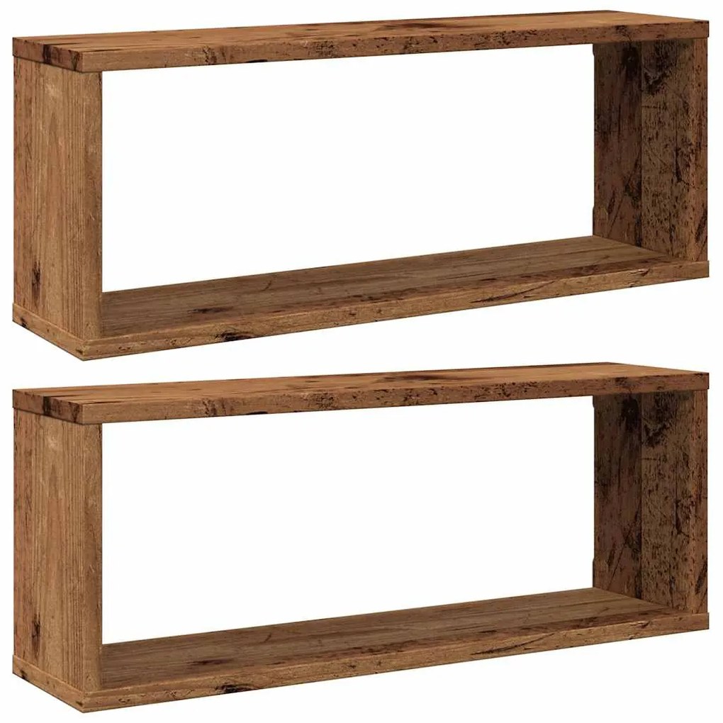 2 db antik fa színű szerelt fa fali kockapolc 60 x 15 x 23 cm