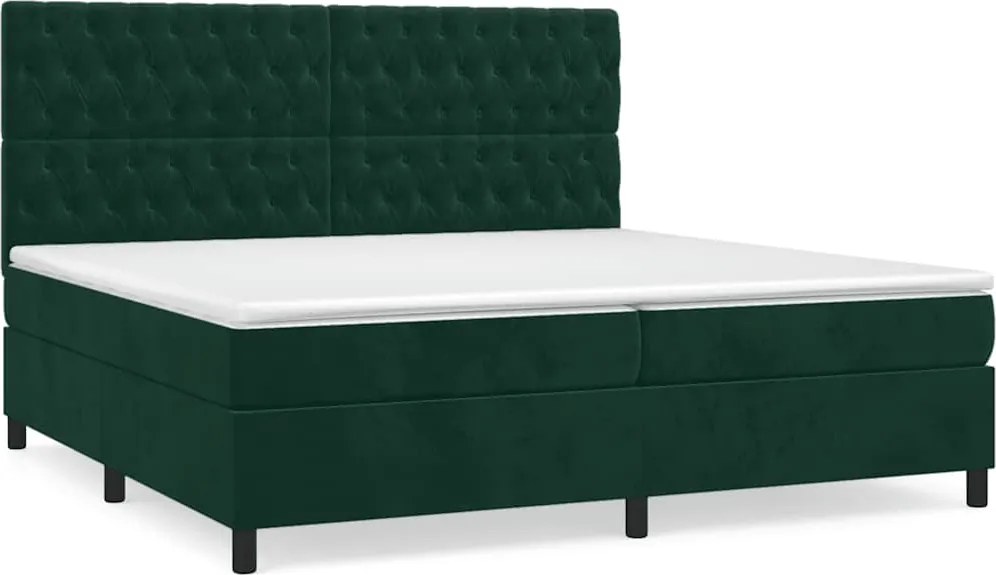 vidaXL sötétzöld bársony rugós ágy matraccal 200x200 cm