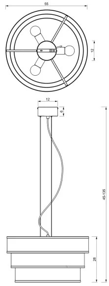 Csillár zsinóron GLUM 3xE27/60W/230V fekete