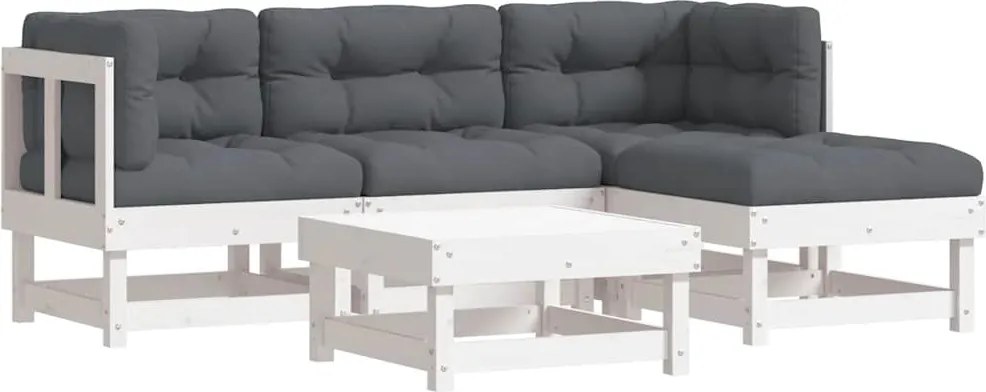 vidaXL 5 részes fehér tömör fa kerti ülőgarnitúra párnával