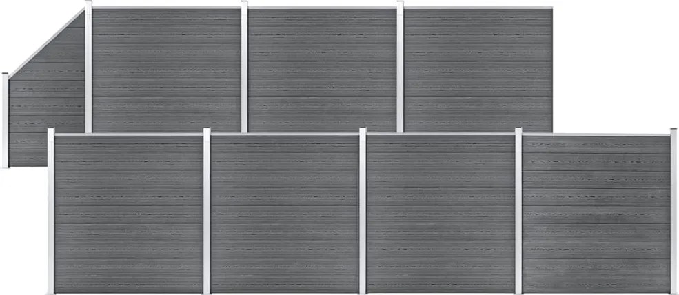 vidaXL 7 négyszögletes és 1 ferde szürke WPC kerítéselem 1311 x 186 cm