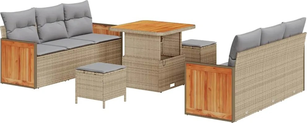 vidaXL Kerti Kanapé Szett 11 pcs Beige és Világosszürke polirattan