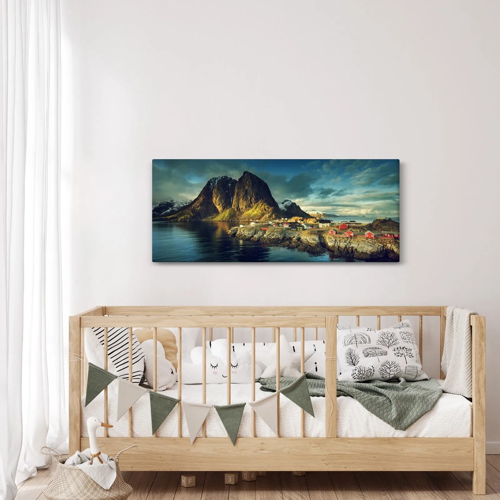 Egy halászati falu képe Norvégiában (120x50 cm)