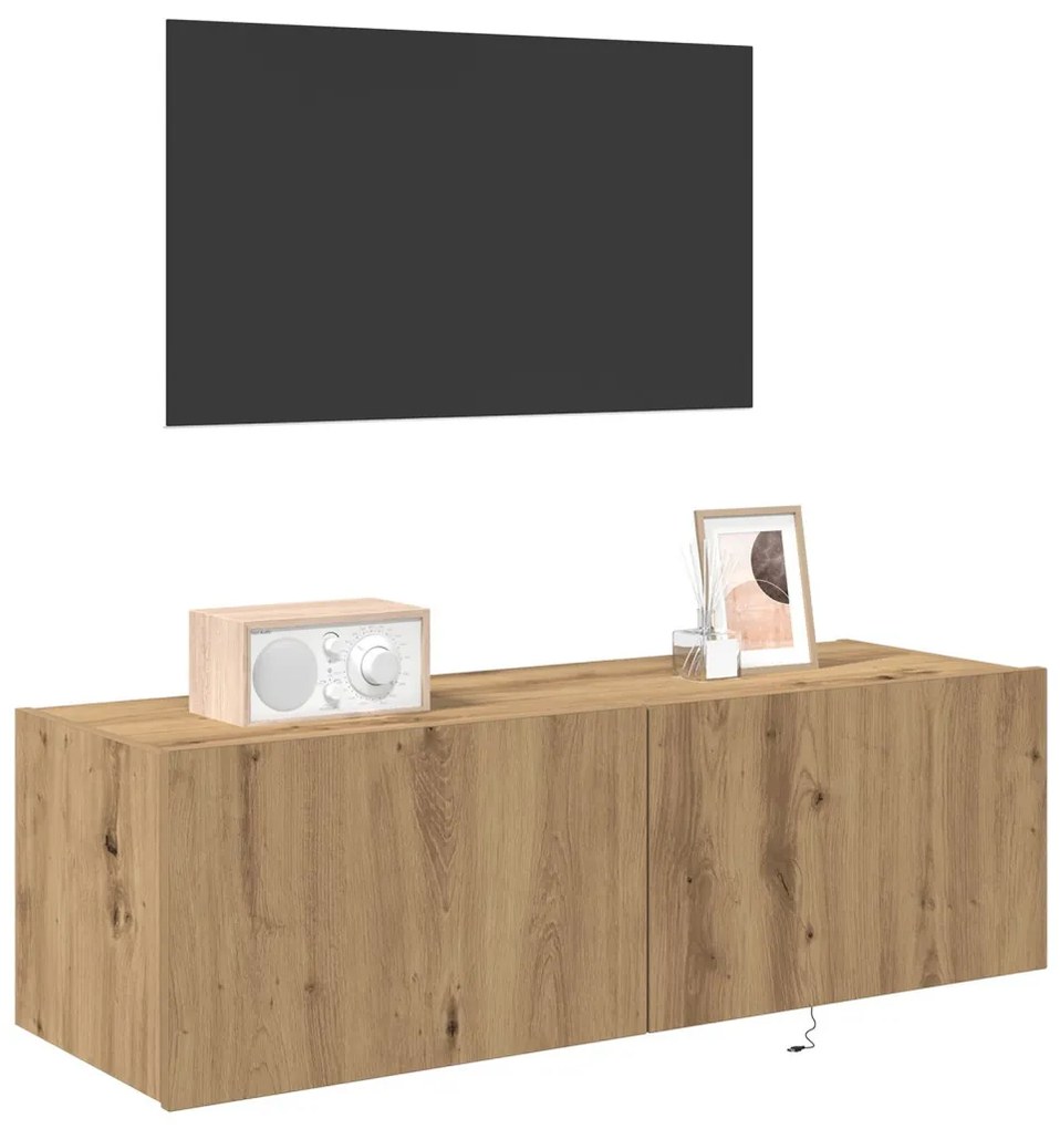 TV faliszekrény LED világítással, Kézműves tölgy 100x35x31 cm