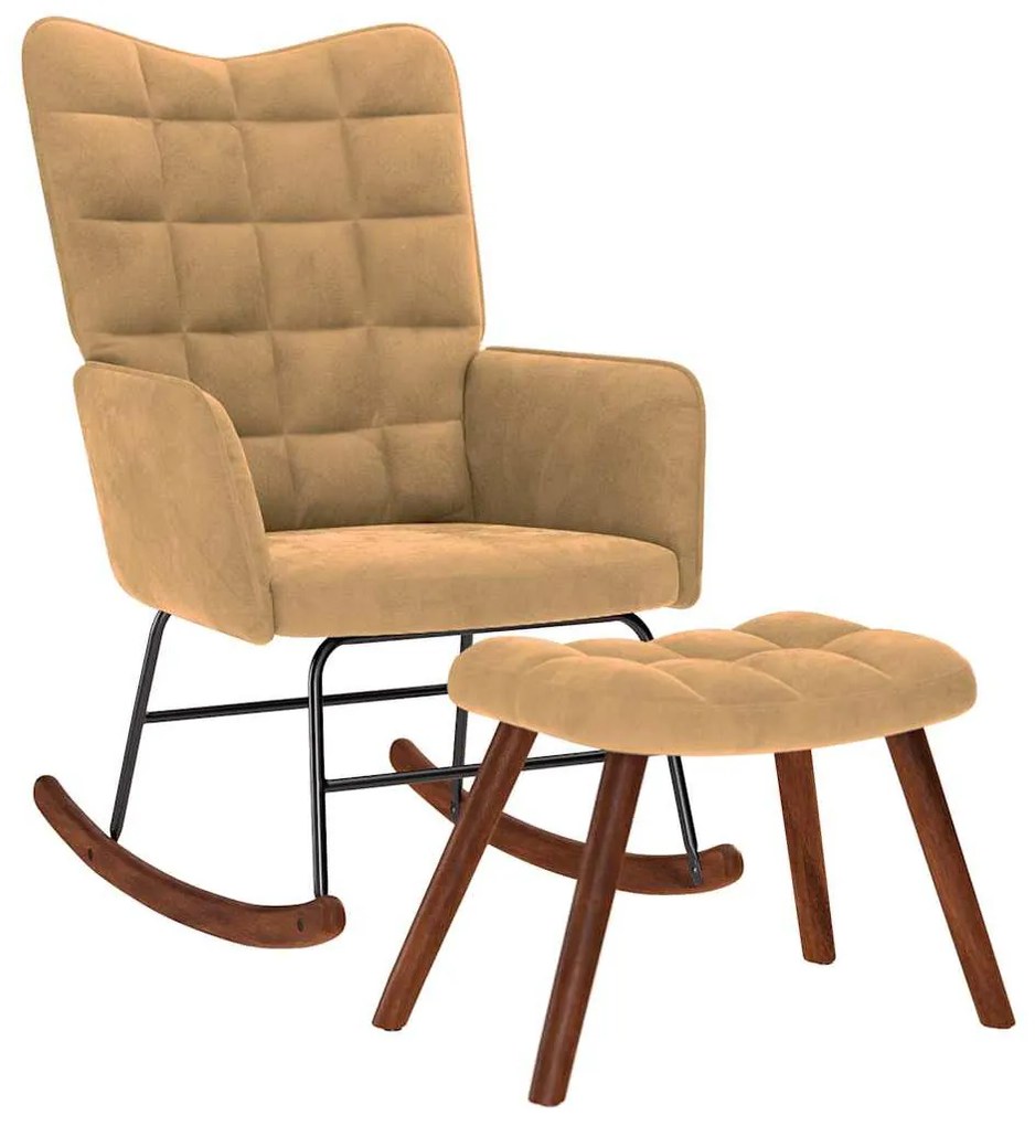 vidaXL barna bársony hintaszék lábtartóval