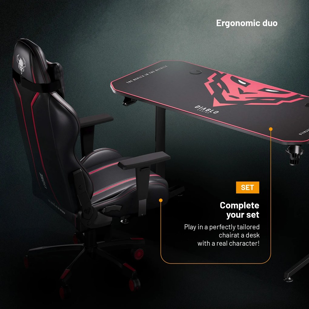 Gamer asztal 140 cm fekete: Diablo X-Mate 1400