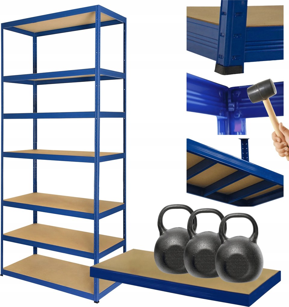 Tárolószekrény fém állvány Helios 270x75x50cm 7Px350kg Tömör Kék