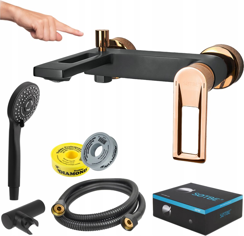 Kádtöltő csaptelep fali zuhany csaptelep kádhoz fekete arany Loft Szett