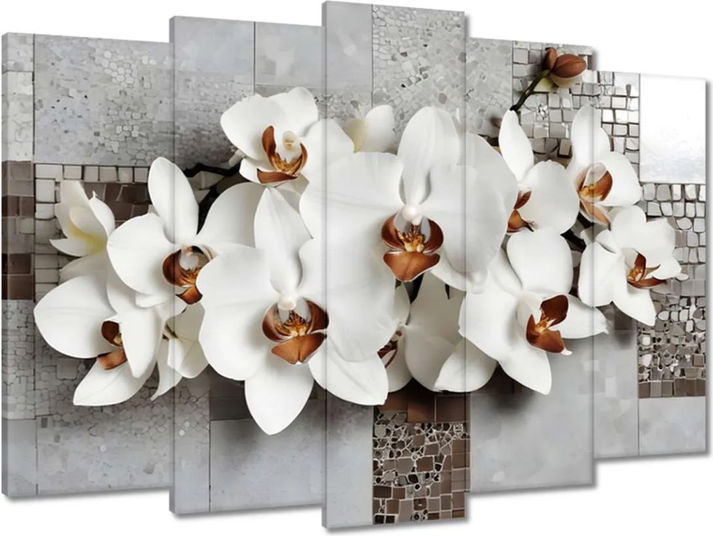 Vászonkép 70x50 Fehér orchideák és mozaik