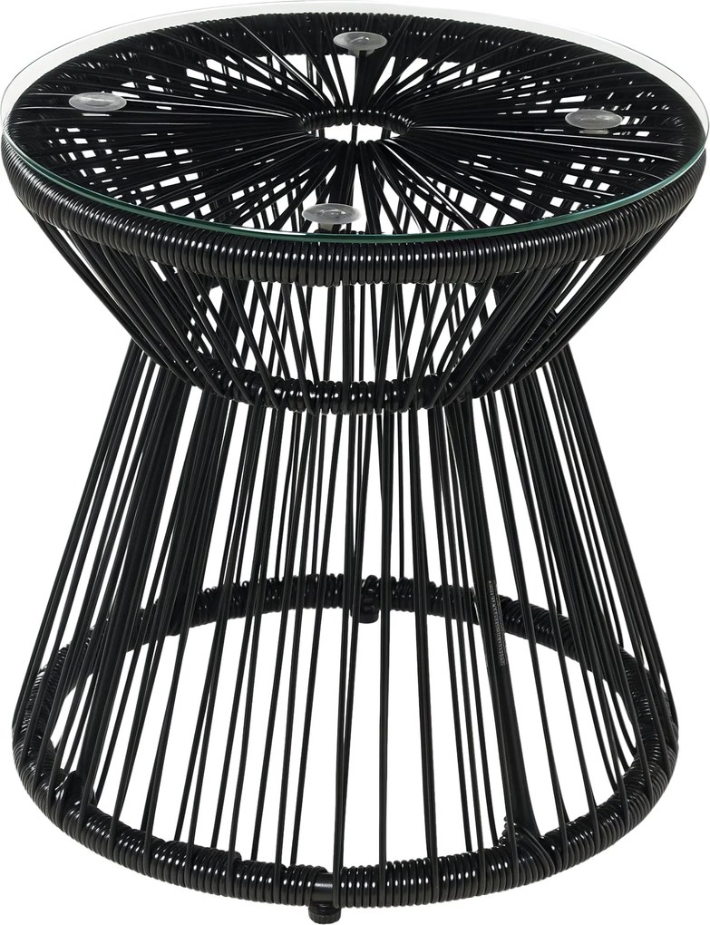 Outsunny Kerek Üveg Asztallal Ellátott PE Rattan Oldalsó Asztal, Üreges Dob dizájn, Kültéri Bútor, Kerti Asztal, 40x40x42cm, Fekete | Aosom