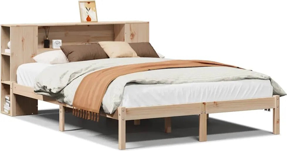 vidaXL tömör fenyőfa könyvespolcos ágy matrac nélkül 140 x 200 cm