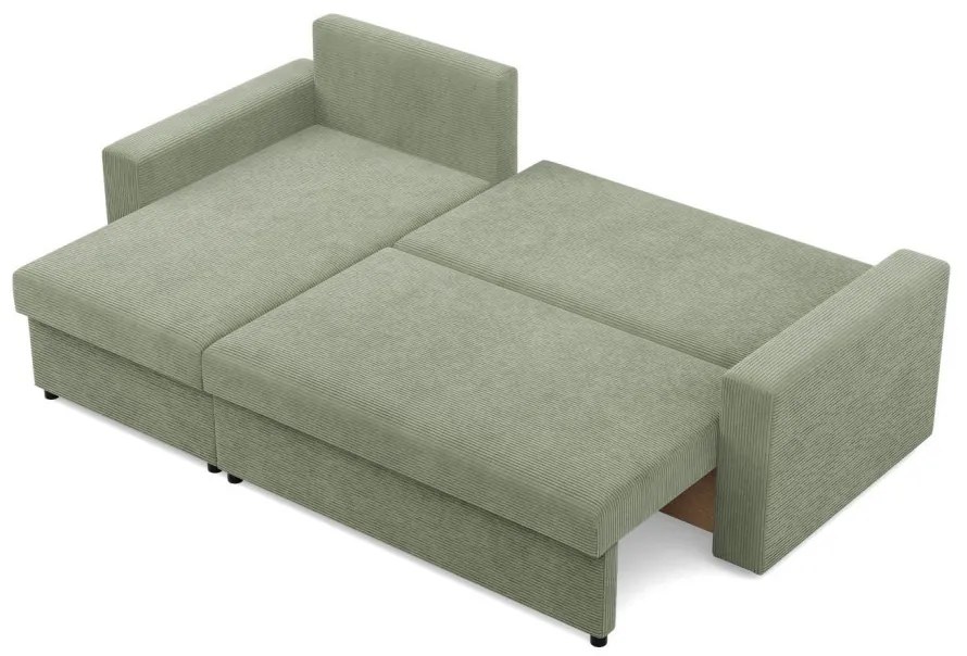 Zeus sarokkanapé, 2 ágyneműtartóval, egyenes kartámasz, kordbársony, univerzális oldal, bonell töltet, zöld