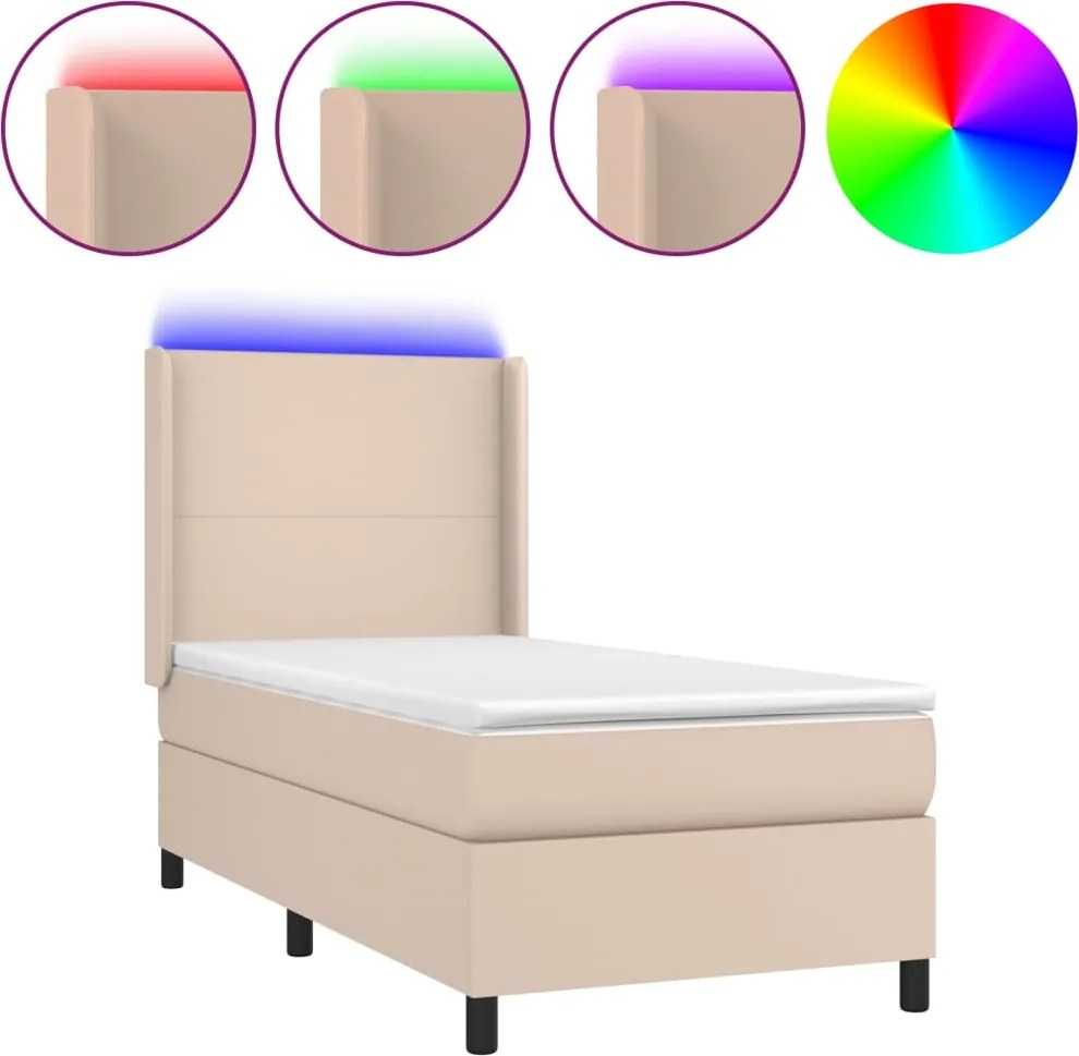 vidaXL cappuccino színű műbőr rugós ágy matraccal és LED-del 80x200 cm